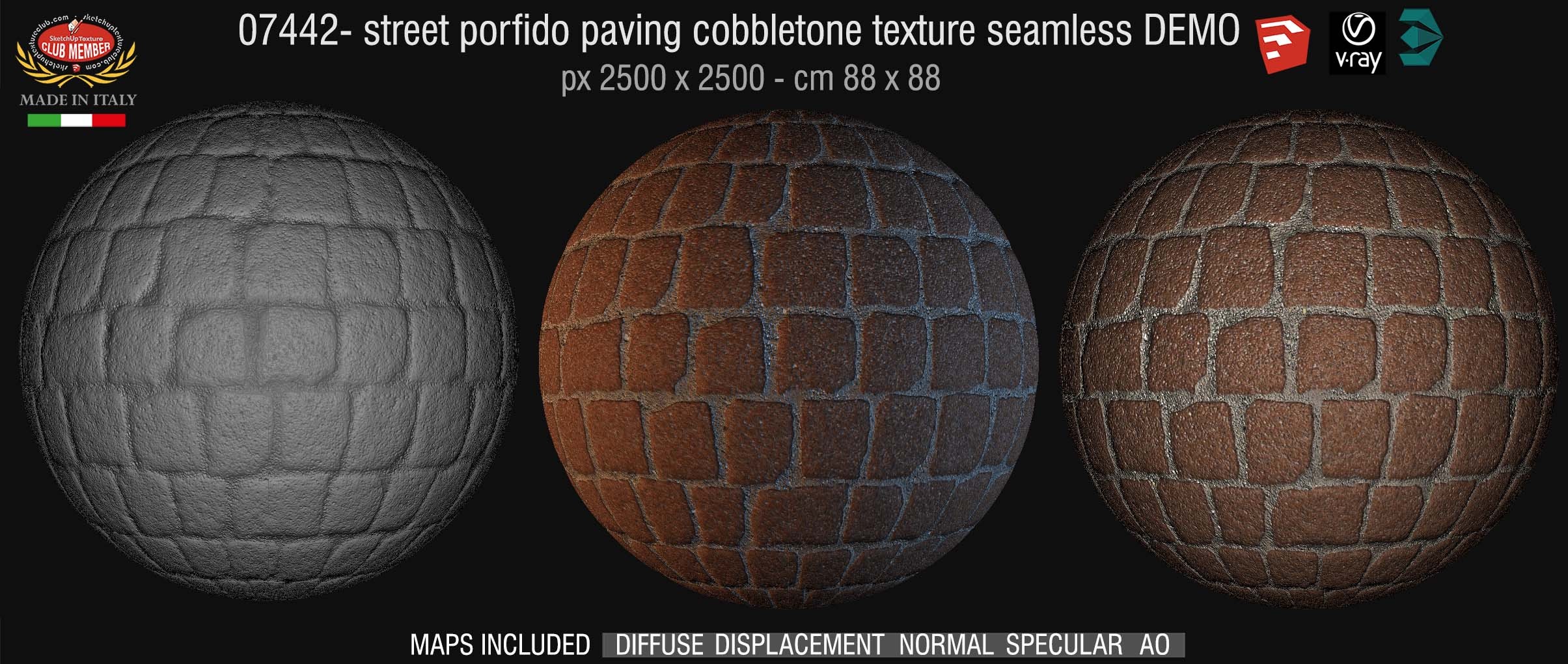 07442 HR Street porfido paving cobblestone texture + maps DEMO