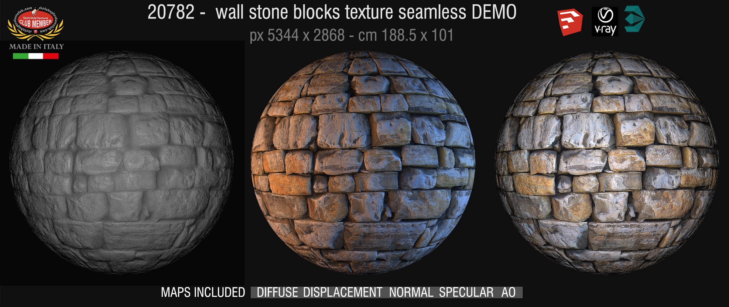 20782 HR Wall stone blocks texture seamless & maps DEMO