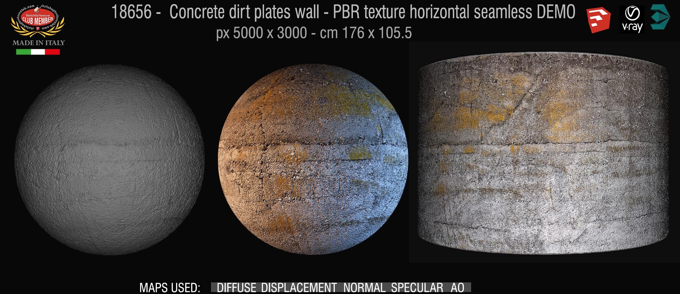 18656 Concrete dirt plates wall - PBR texture horizontal seamless DEMO