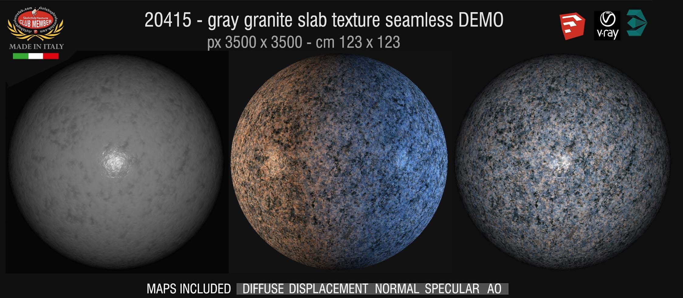 20415 Gray granite slab marble PBR texture seamless DEMO