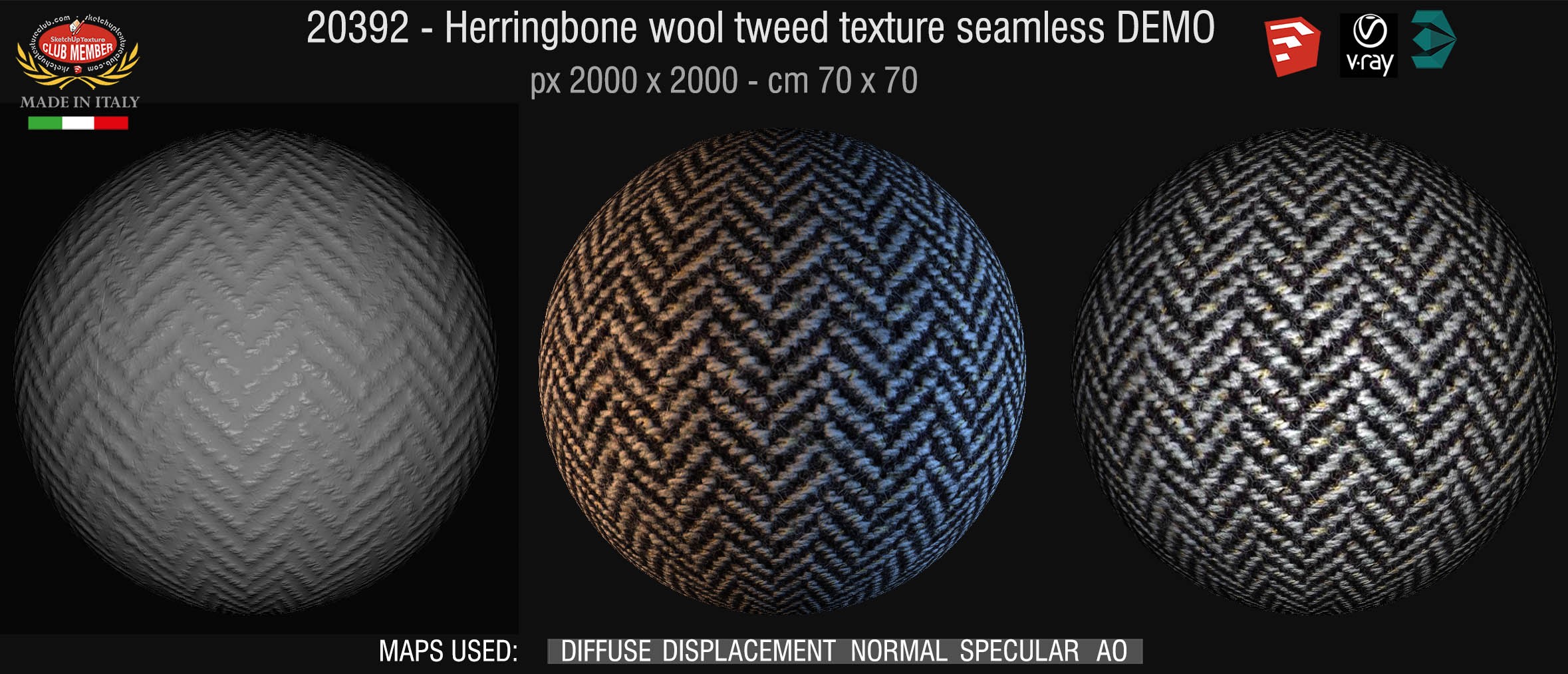 20392 Herringbone wool tweed texture seamless + maps DEMO