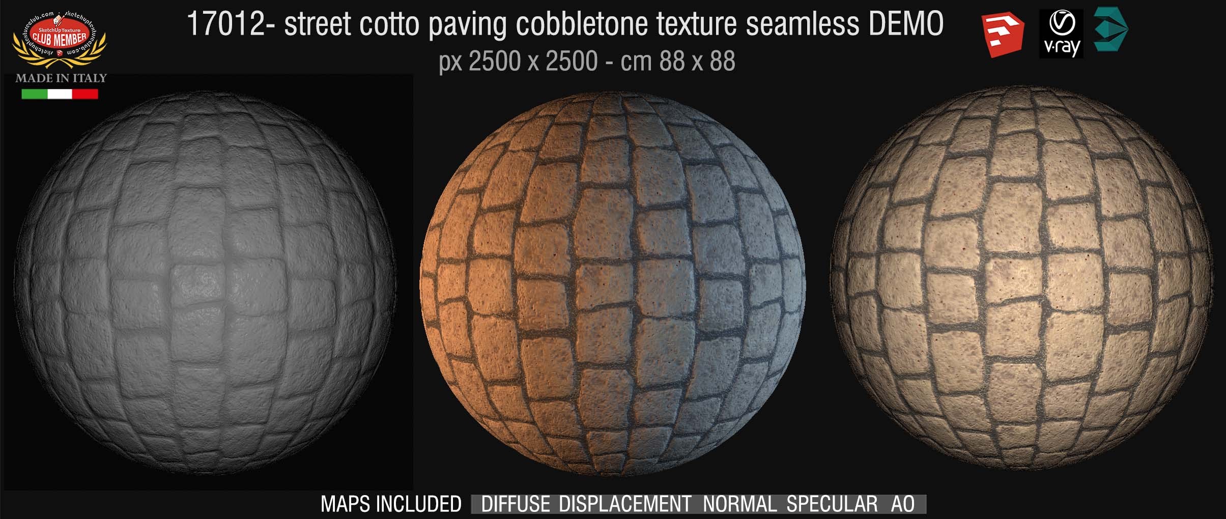 17012 HR Street cotto paving cobblestone texture seamless + maps DEMO