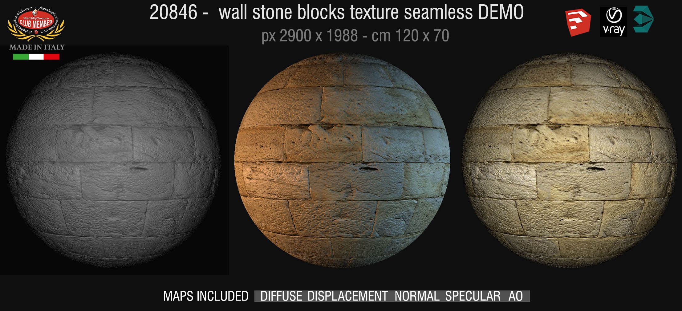 20846 HR Wall stone blocks texture seamless and maps DEMO