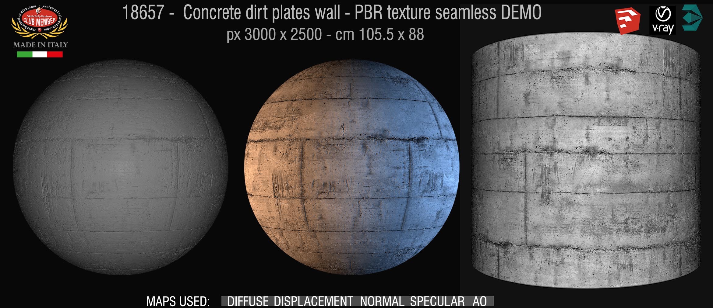 18657 Concrete dirty wall PBR texture seamless DEMO