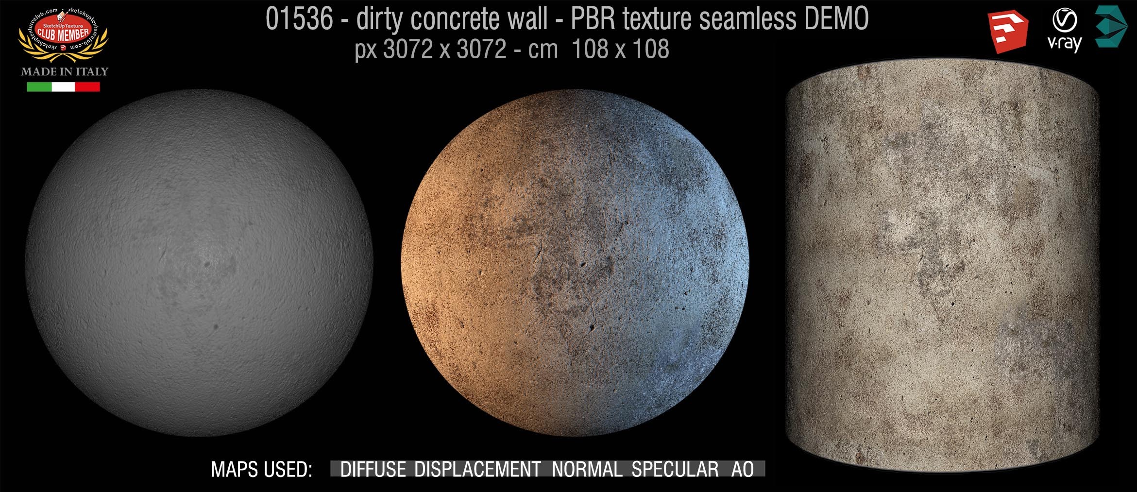 01536 Concrete bare dirty wall PBR texture seamless DEMO