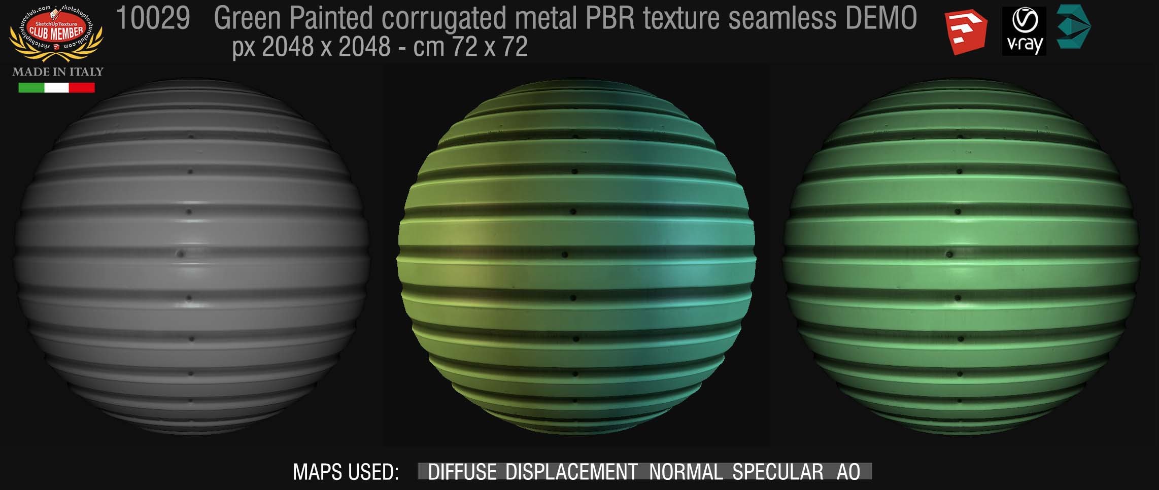 10029 Green painted corrugated metal PBR texture seamless DEMO