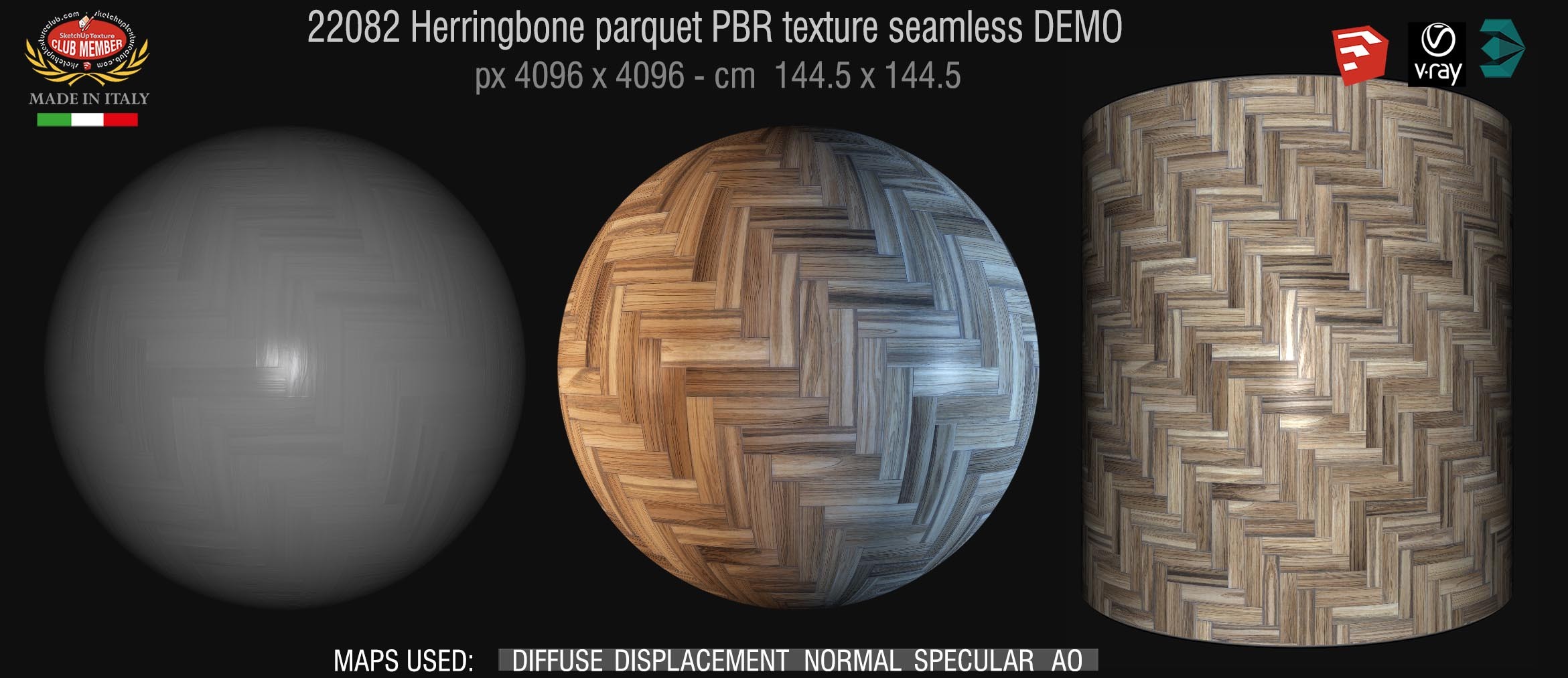 22082 Herringbone parquet PBR texture seamles DEMOs