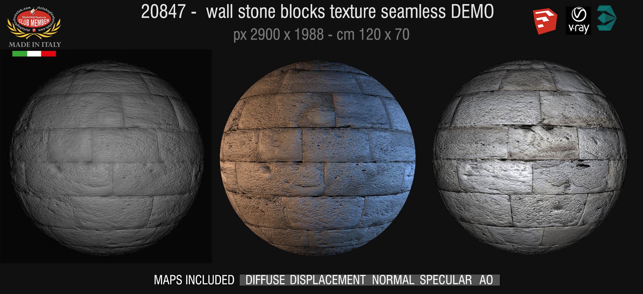 20847 HR Wall stone blocks texture seamless and maps DEMO