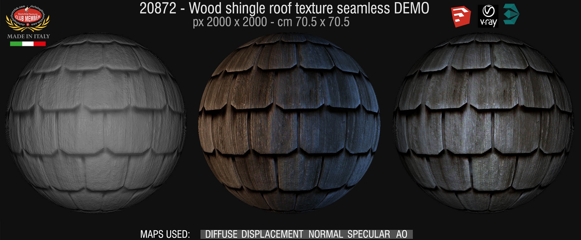 20872  Wood shingle roof texture seamless + maps DEMO