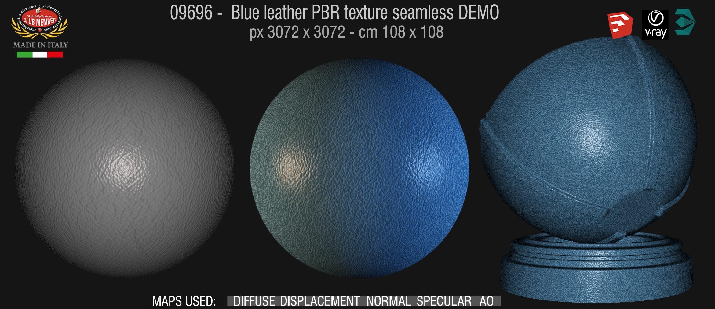 09696 Blue leather PBR texture seamless DEMO