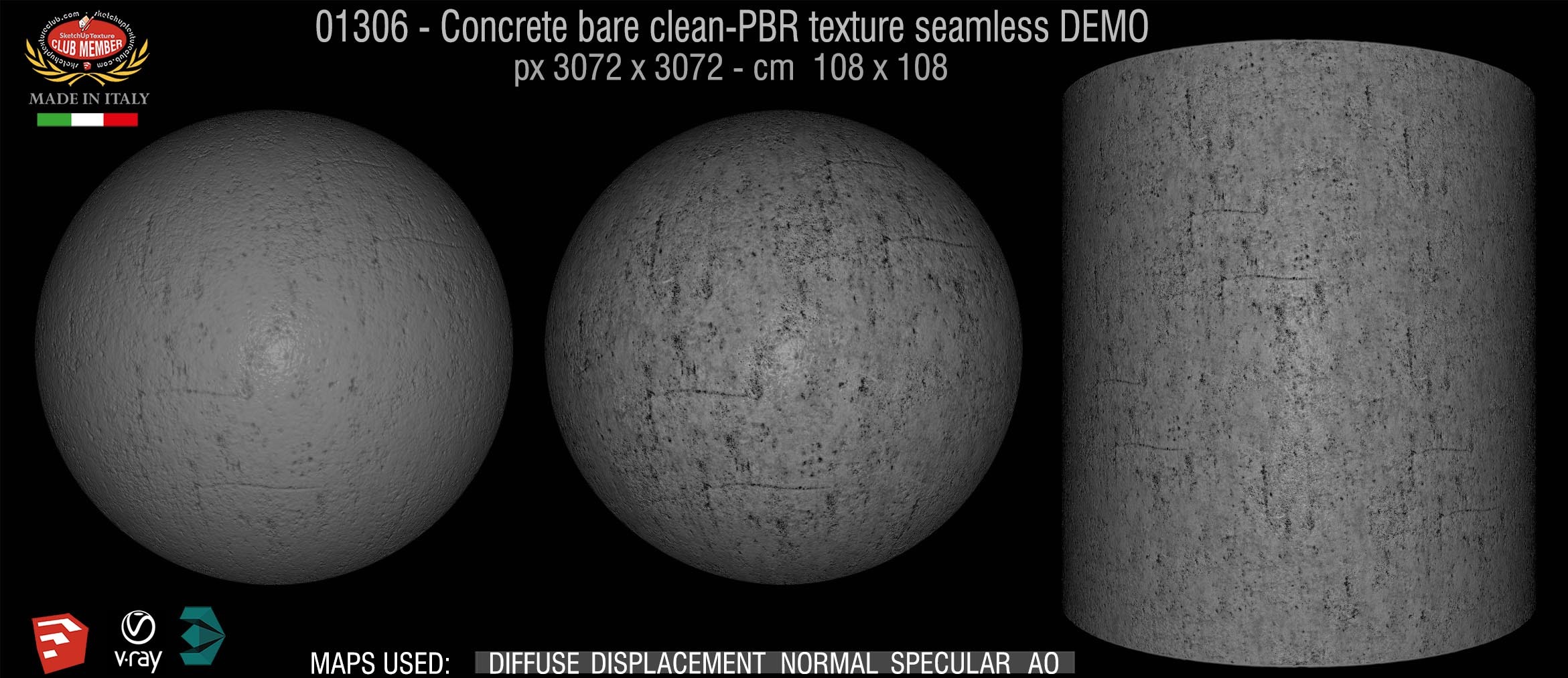 01306 Concrete bare clean-PBR texture seamless DEMO