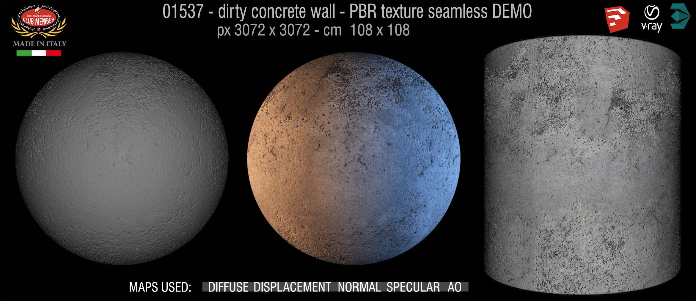 01537 Concrete bare dirty wall PBR texture seamless DEMO