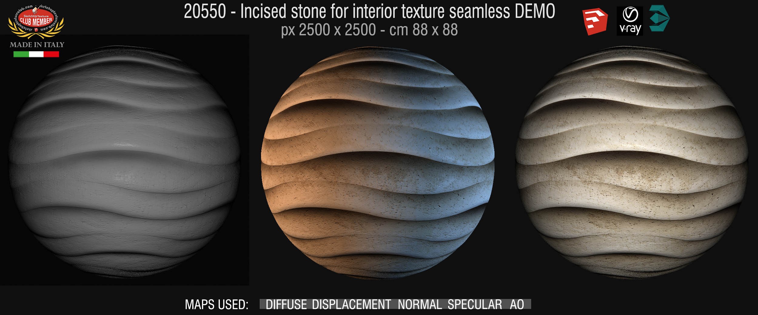 20550 Incised stone for interior texture + maps DEMO