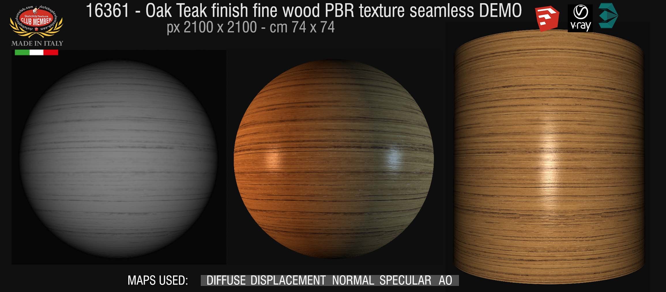 16361 Oak teak finish fine wood PBR texture seamless DEMO