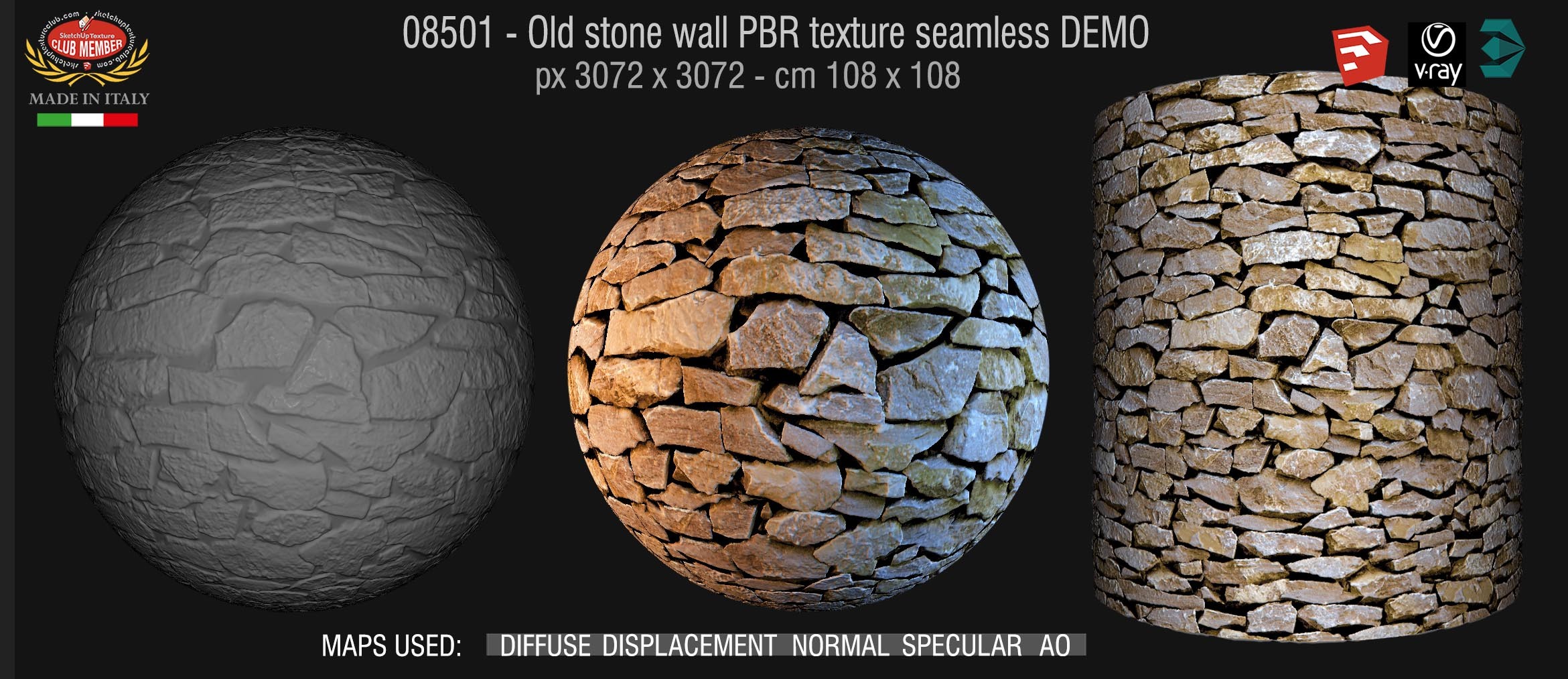 08501 Old stone wall PBR texture seamless DEMO