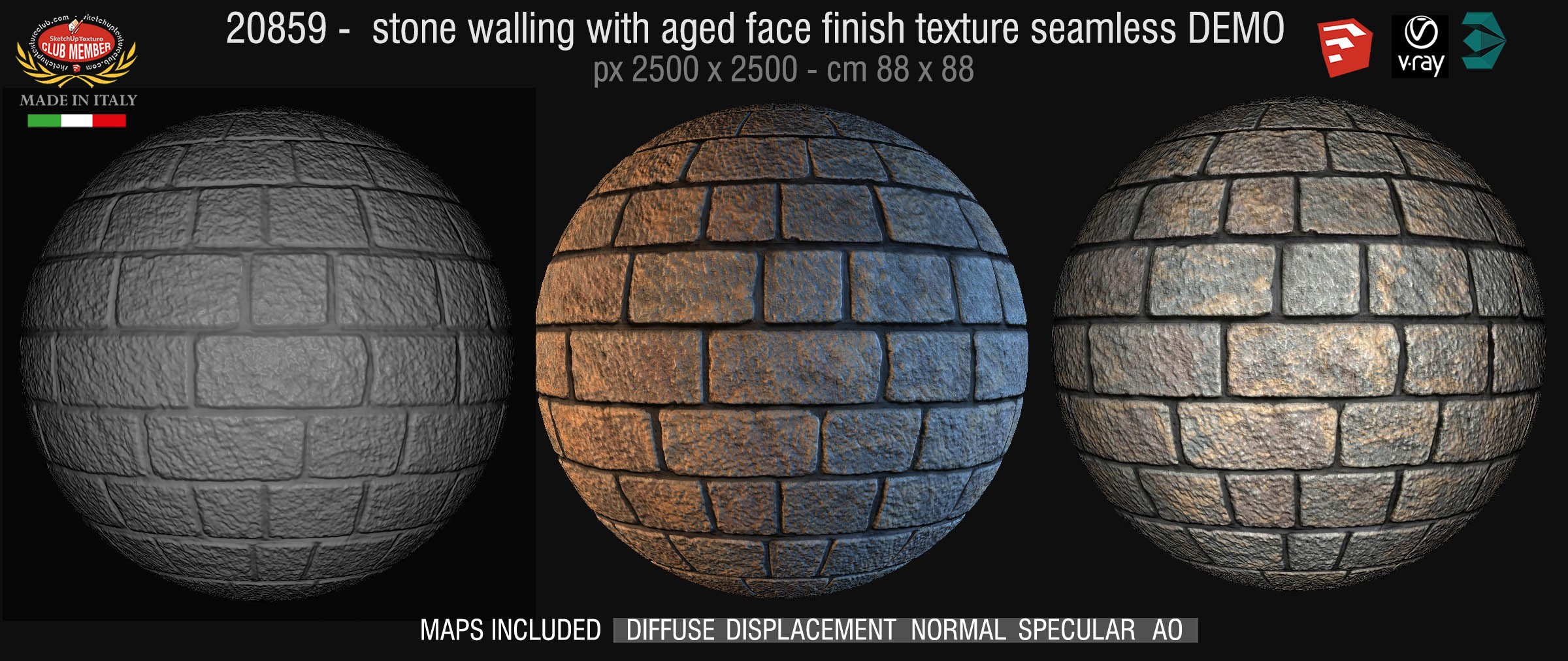 20859 HR Stone walling with aged face finish texture + maps DEMO