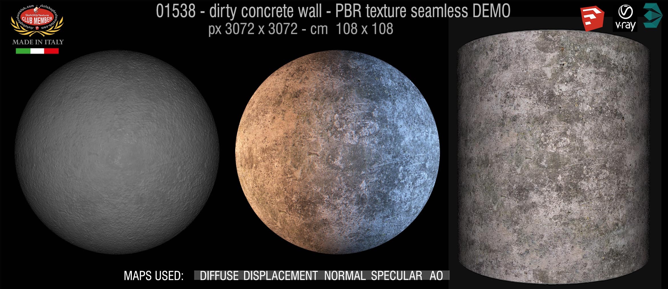 01538 Concrete bare dirty wall PBR texture seamless DEMO