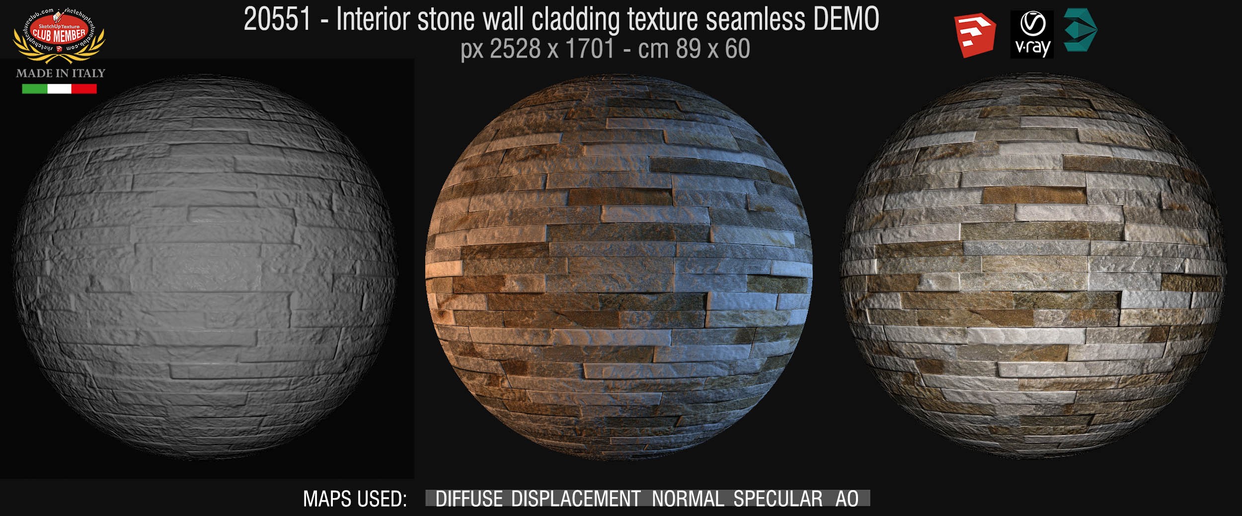 20551 interior stone wall cladding texture + maps DEMO