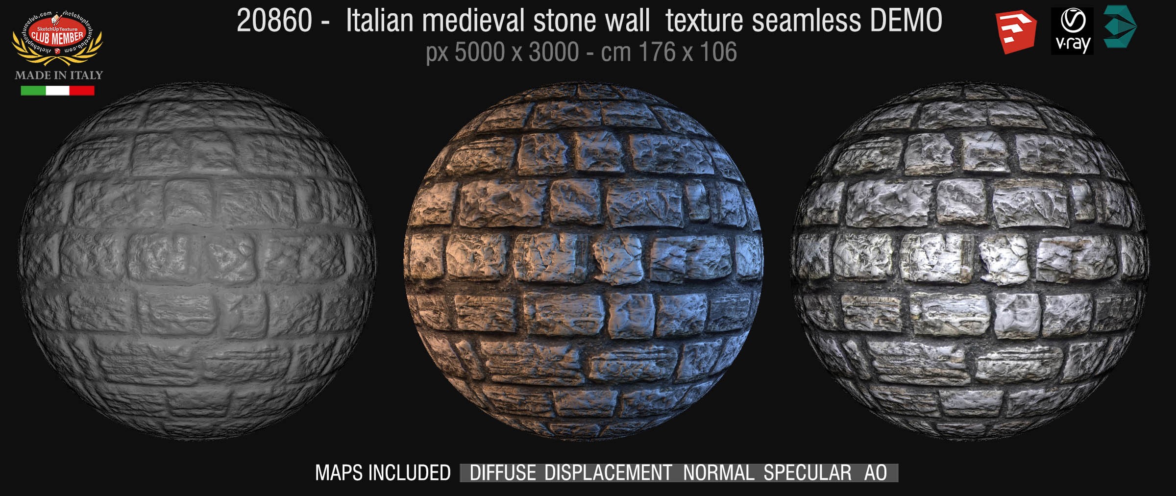 20860 HR Italian medieval stone wall texture seamless + maps DEMO