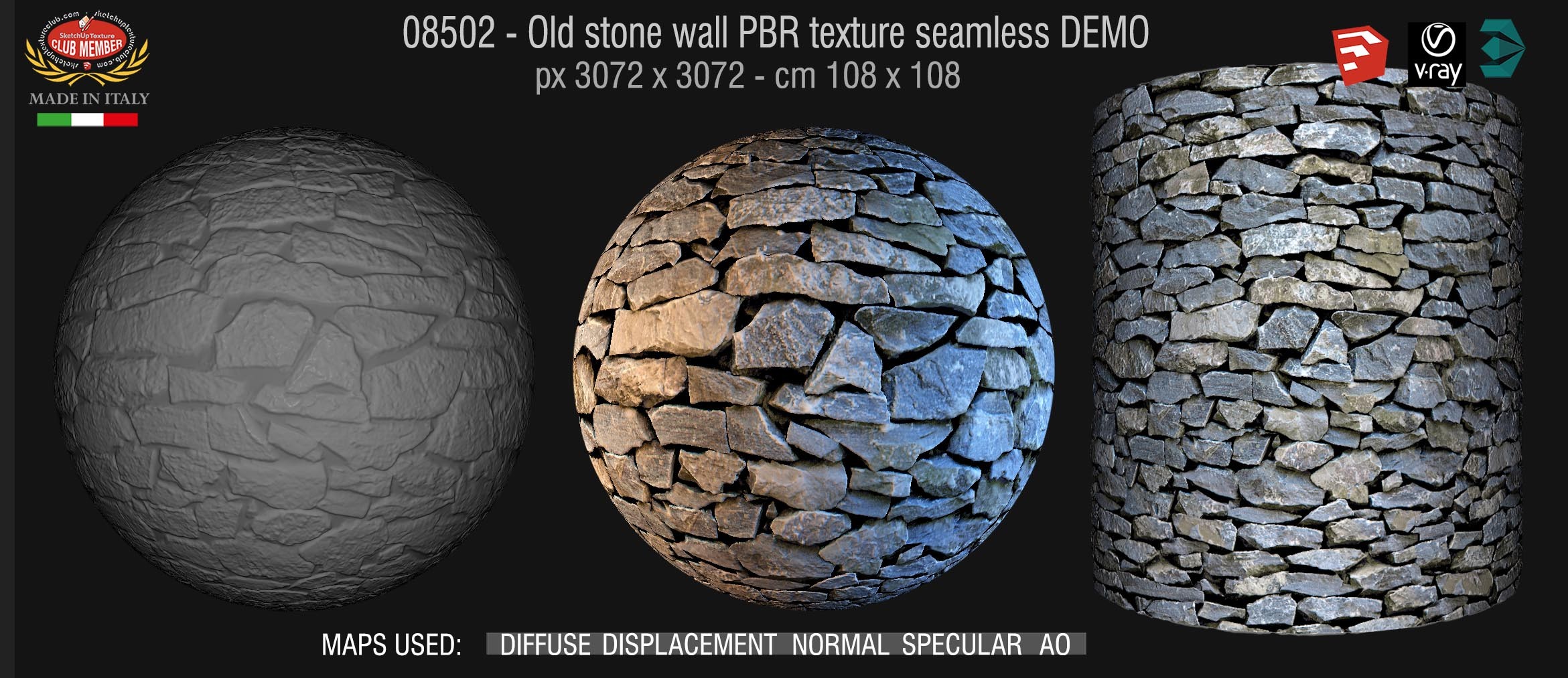 08502 Old stone wall PBR texture seamless DEMO