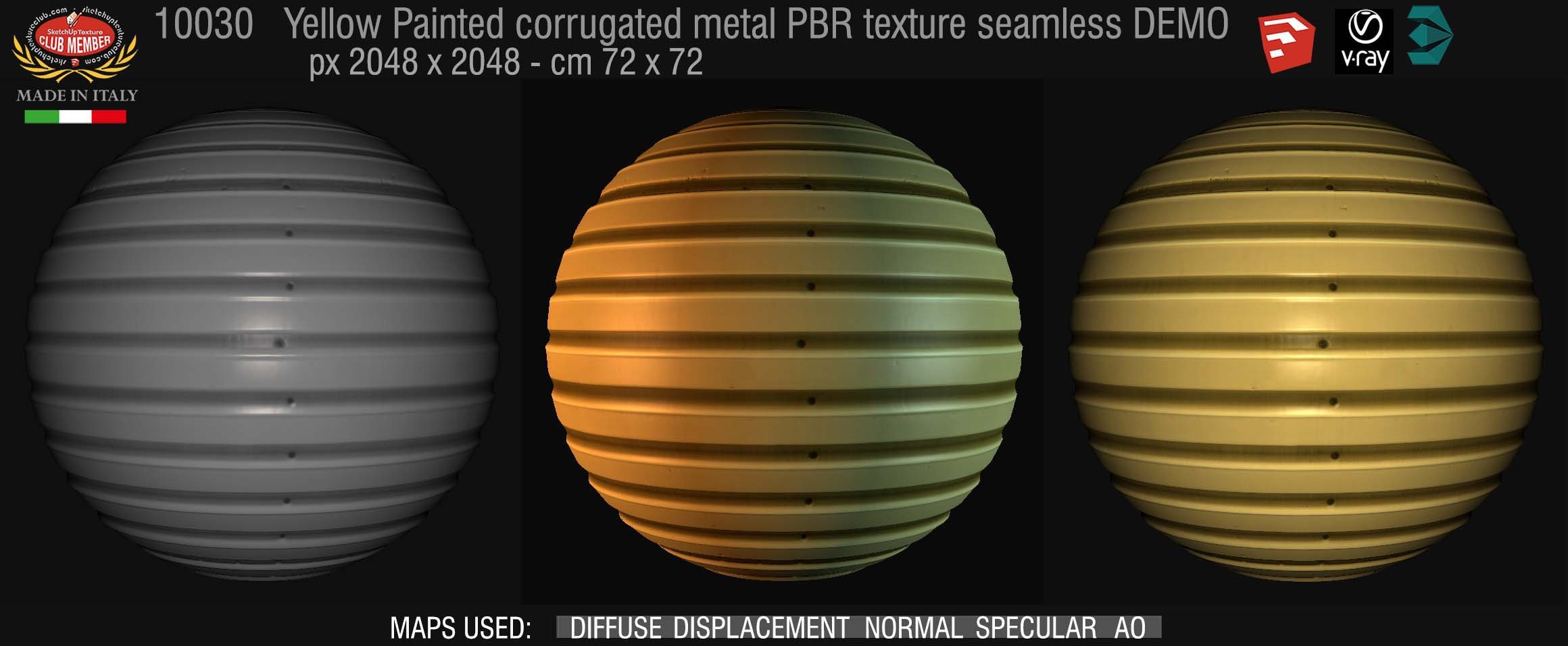 10030 Yellow painted corrugated metal PBR texture seamless DEMO