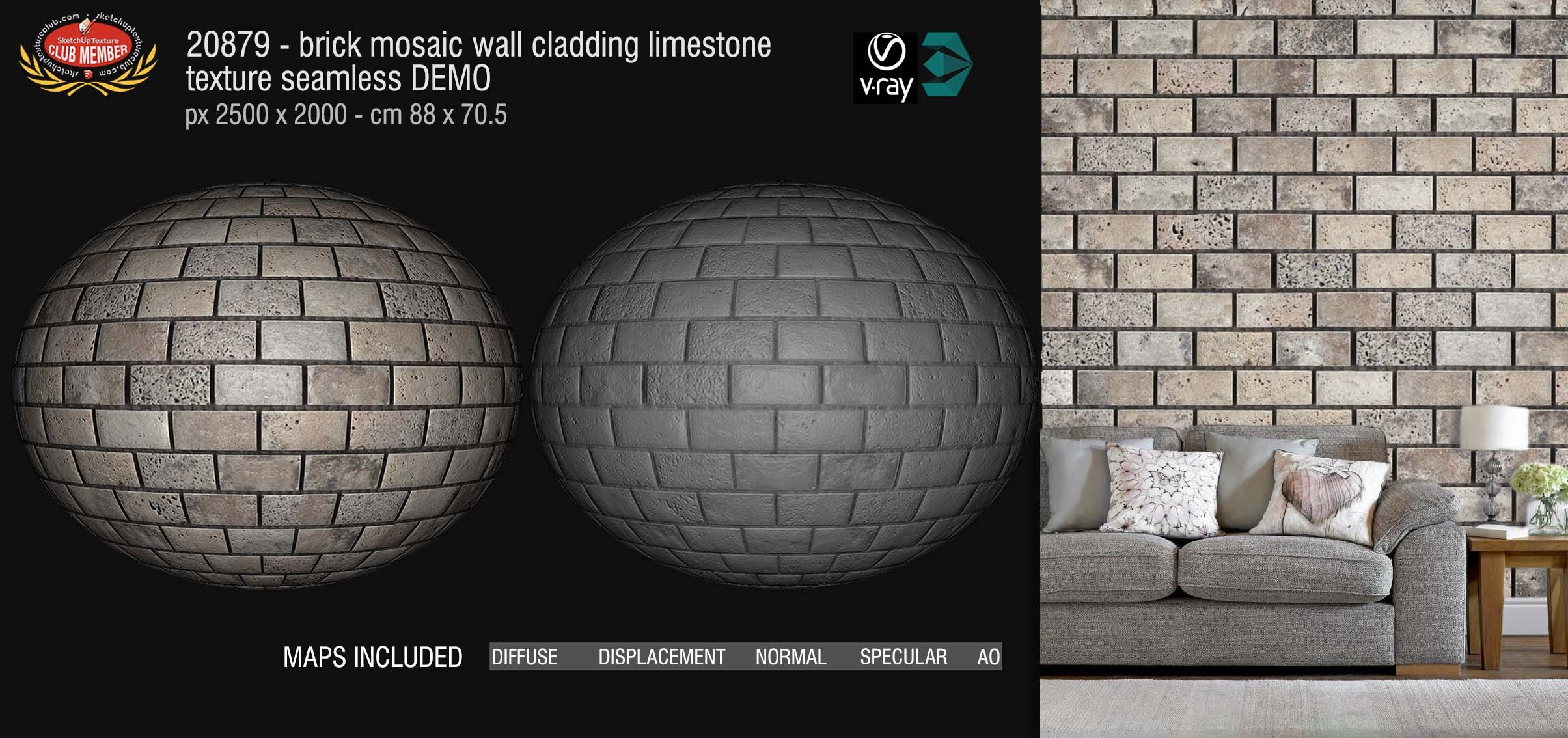CLICK TO ENLARGE 20879 Brick mosaic wall cladding limestone DEMO