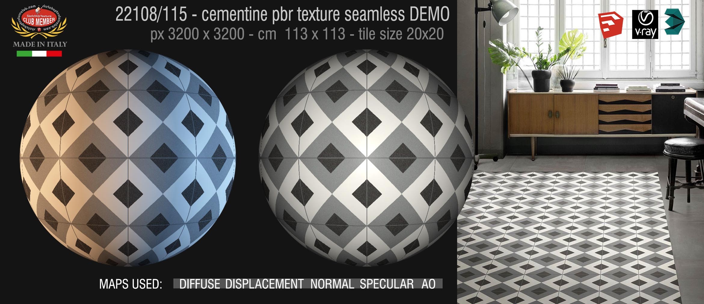 22108/115 cementine tiles Pbr texture seamless demo - D_Segni Concrete Look by Marazzi