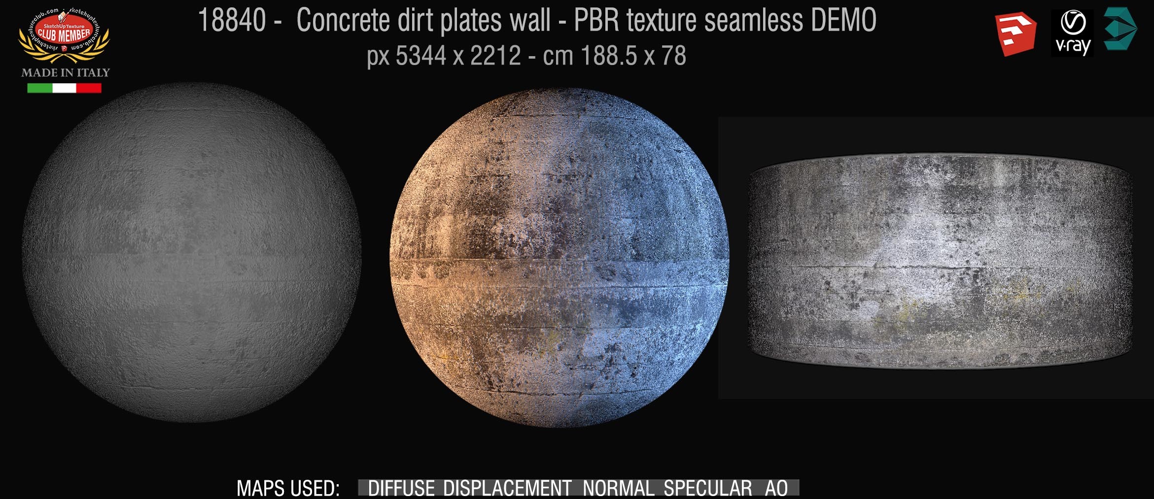 18840 Concrete dirt plates wall PBR texture seamless DEMO