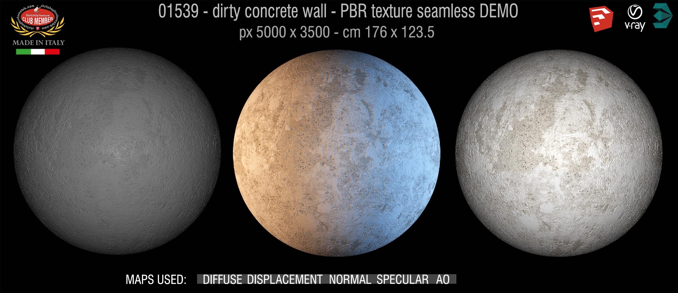 01539 Concrete bare dirty wall PBR texture seamless DEMO