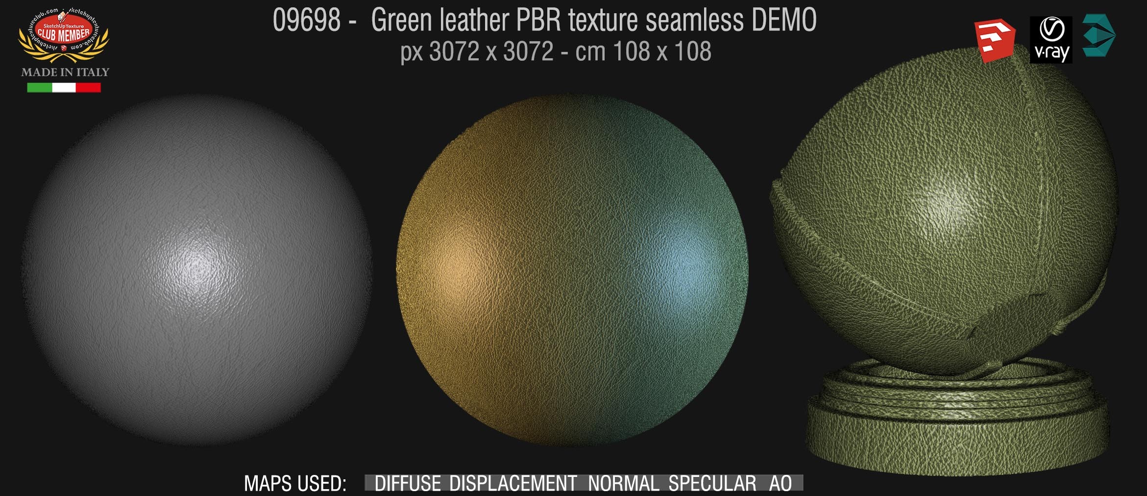 09698 Green leather PBR texture seamless DEMO