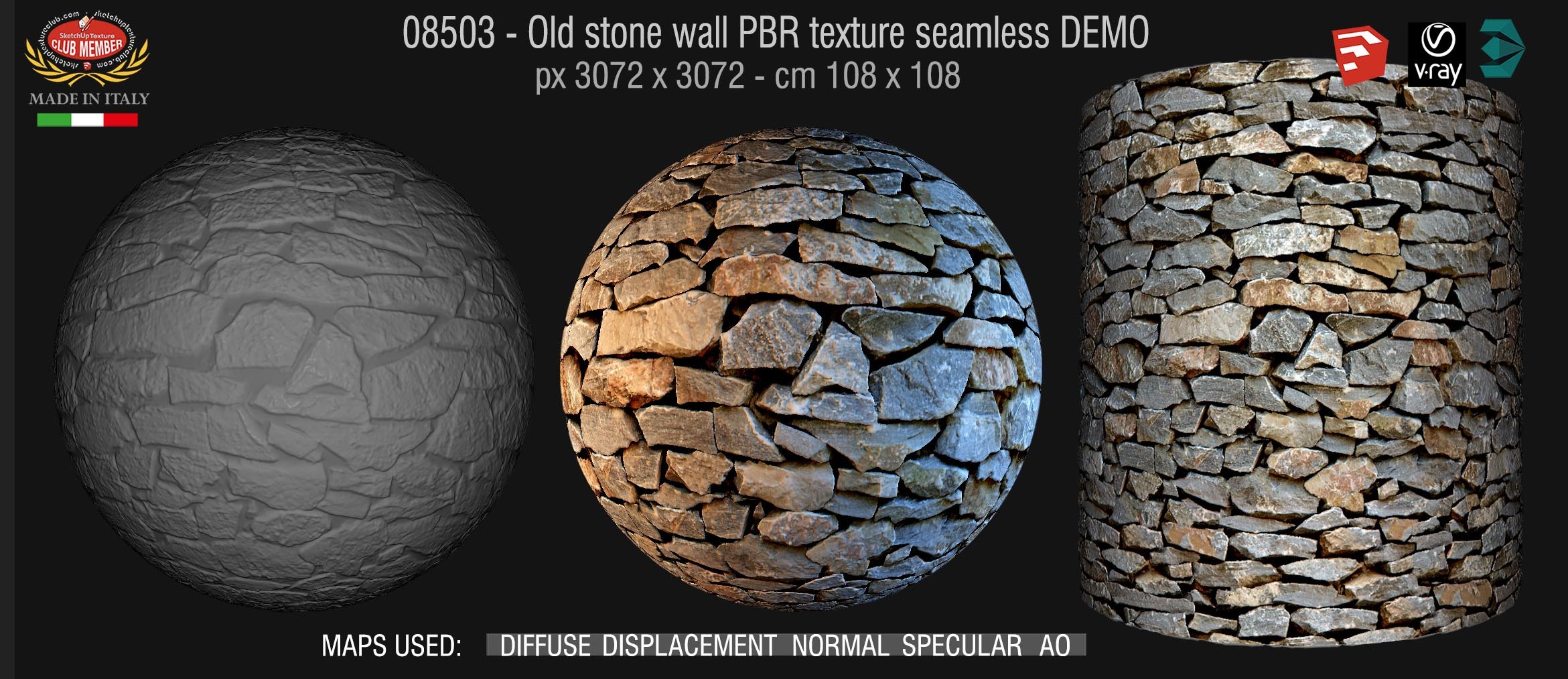 08503 Old stone wall PBR texture seamless DEMO
