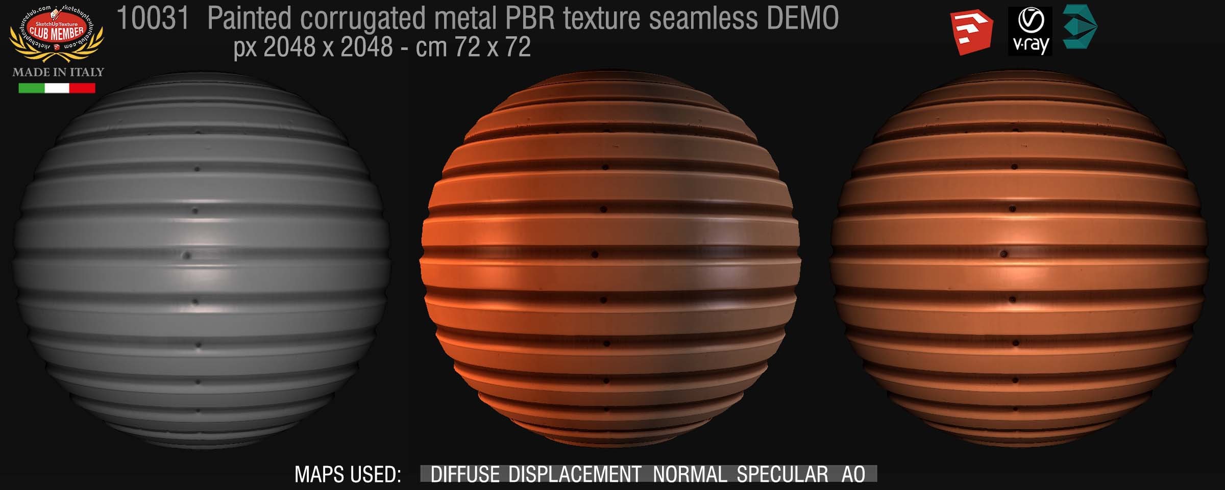 10031 Orange painted corrugated metal PBER texture seamless DEMO