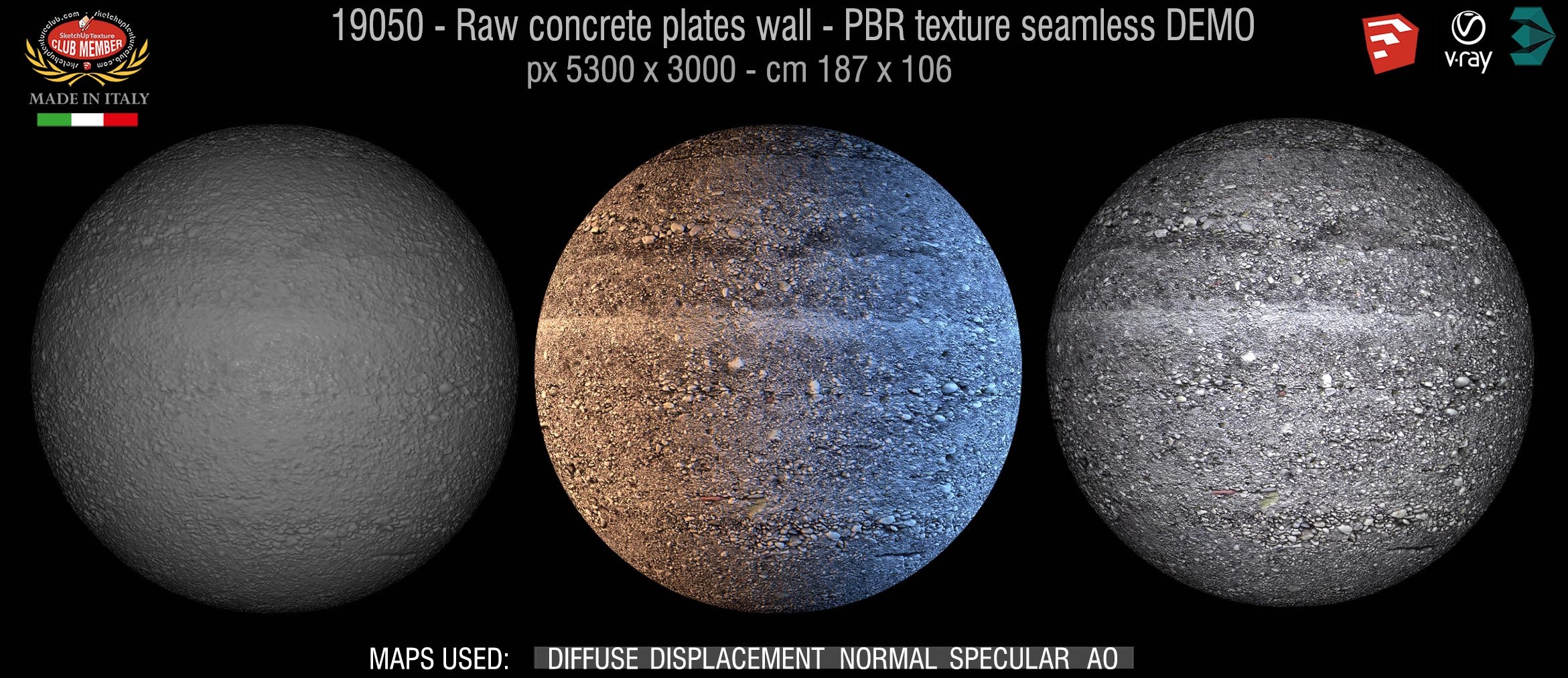 19050 Raw concrete plates wall PBR texture seamless DEMO