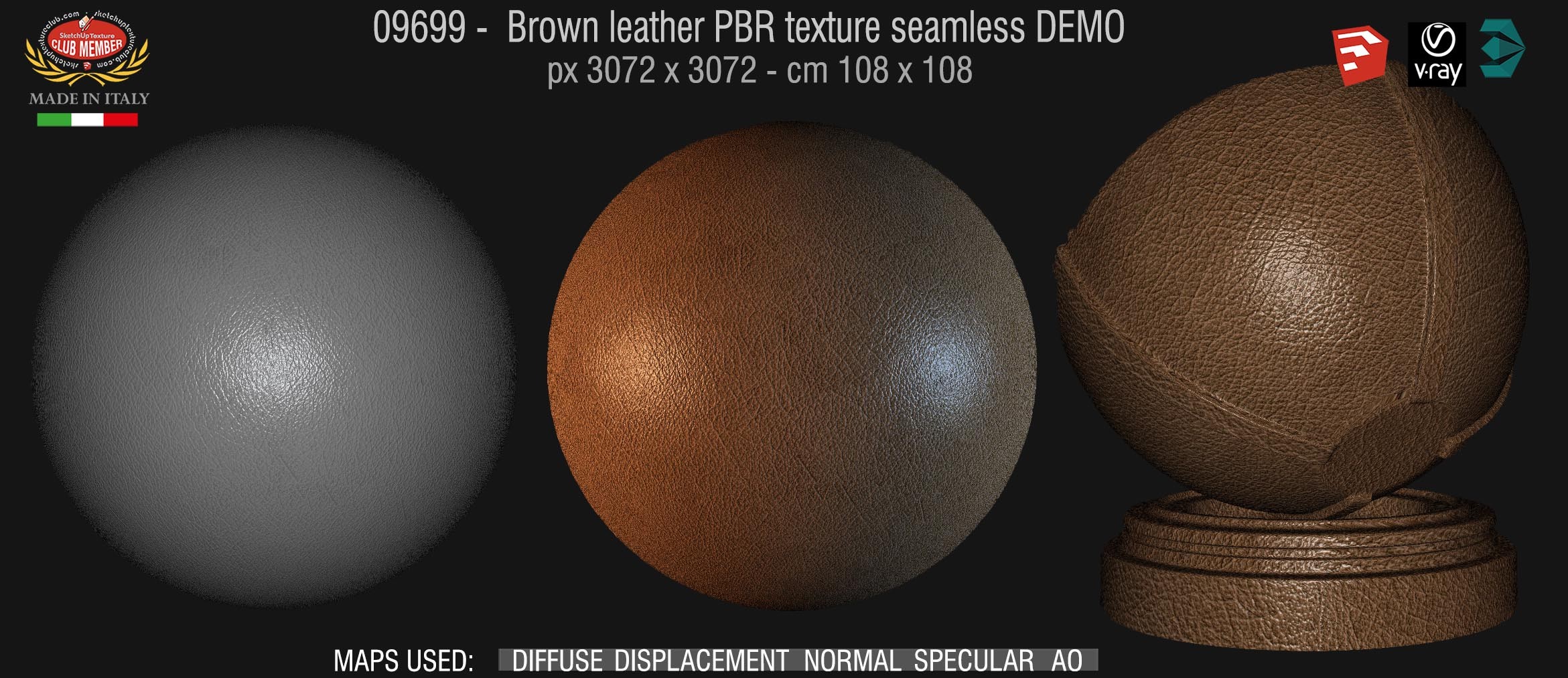 09699 Brown leather PBR texture seamless DEMO