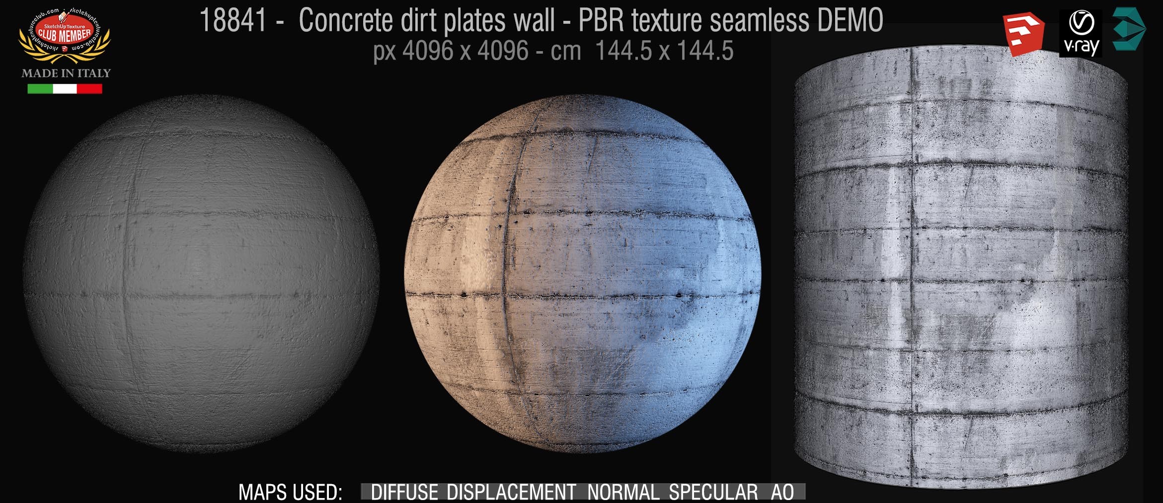 18841 Concrete dirt plates wall PBR texture seamless DEMO