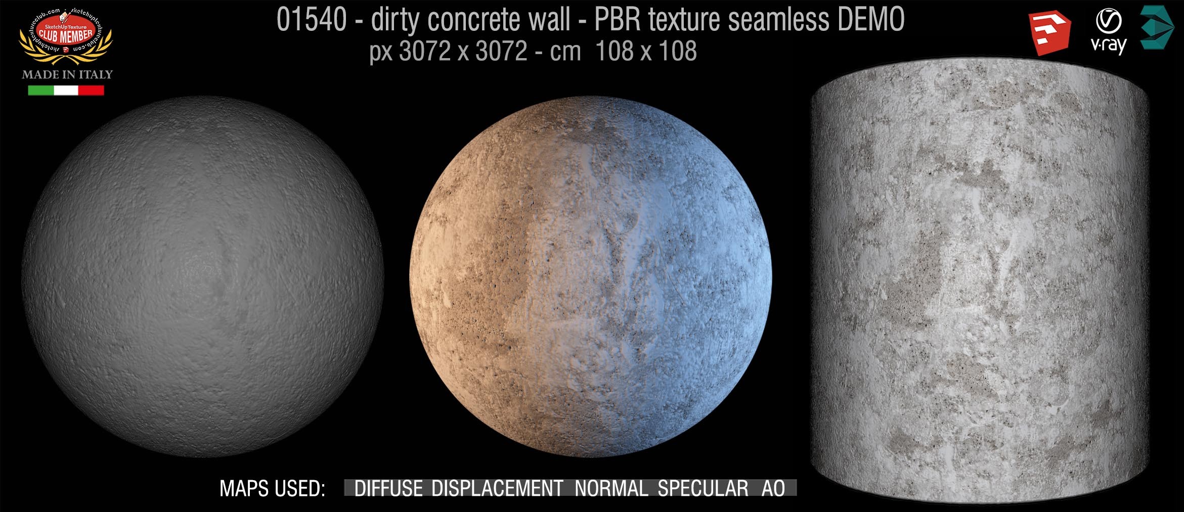 01540 Concrete bare dirty wall PBR texture seamless DEMO