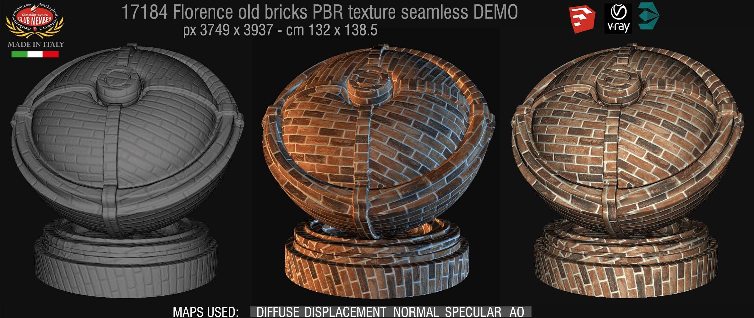 17184 Florence old bricks PBR texture seamless DEMO