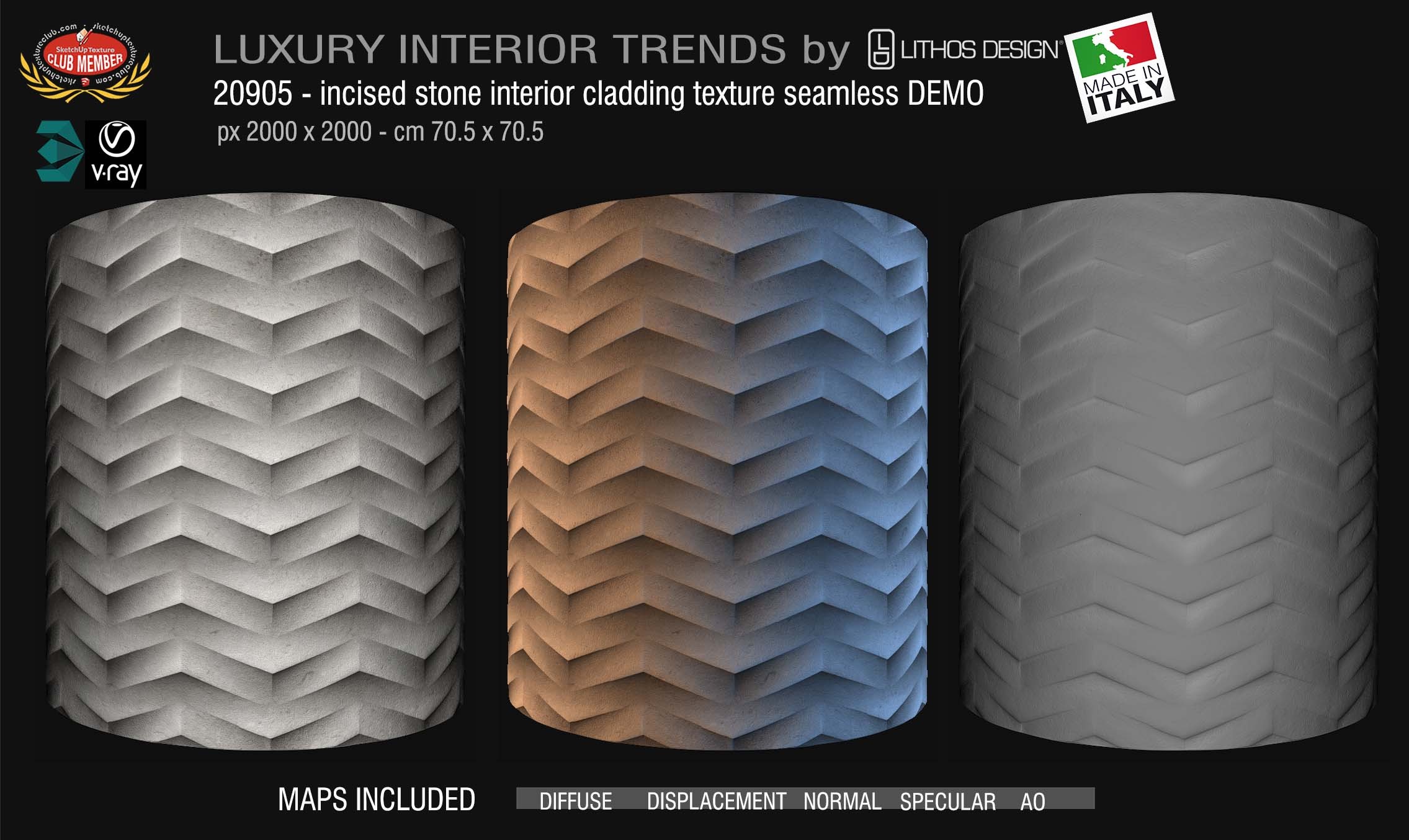 20905 Incised stone interior cladding texture + maps DEMO