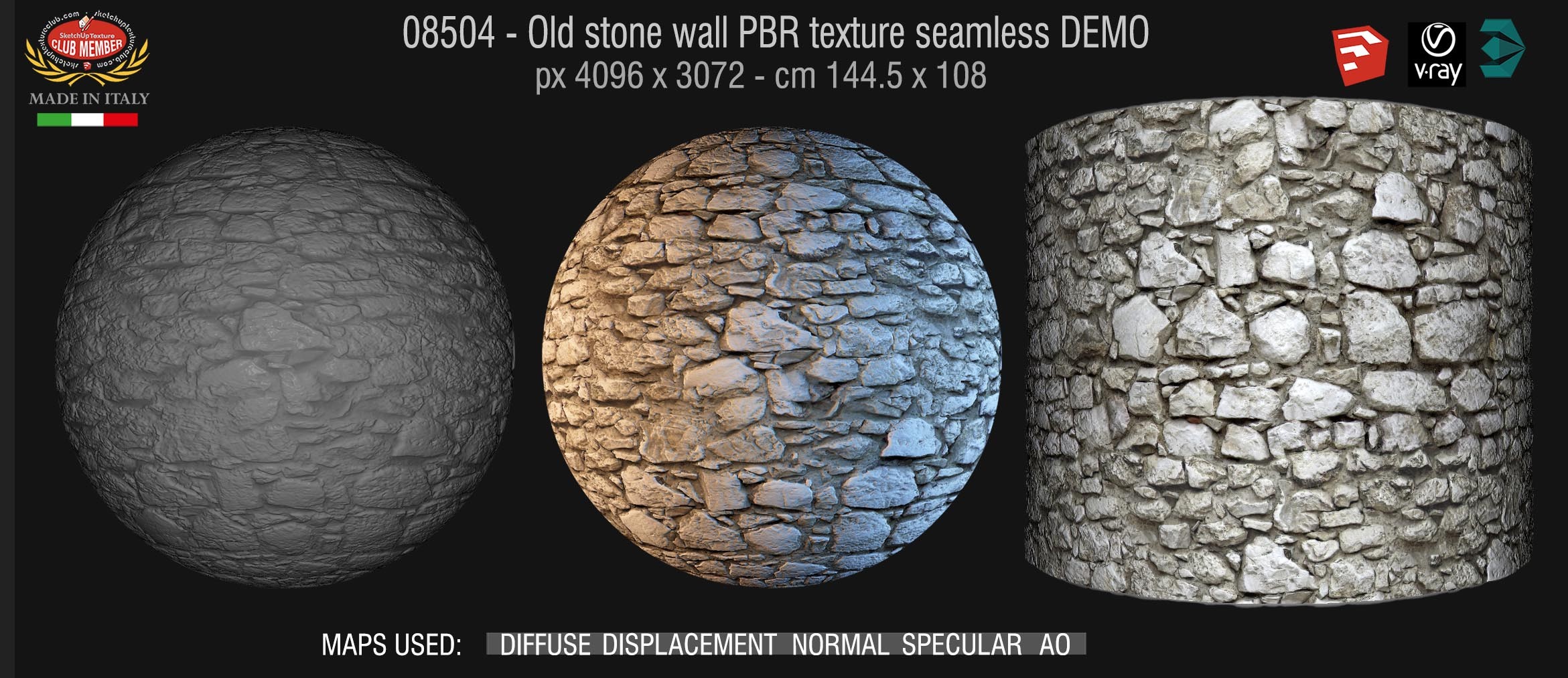 08504 Old stone wall PBR texture seamless DEMO