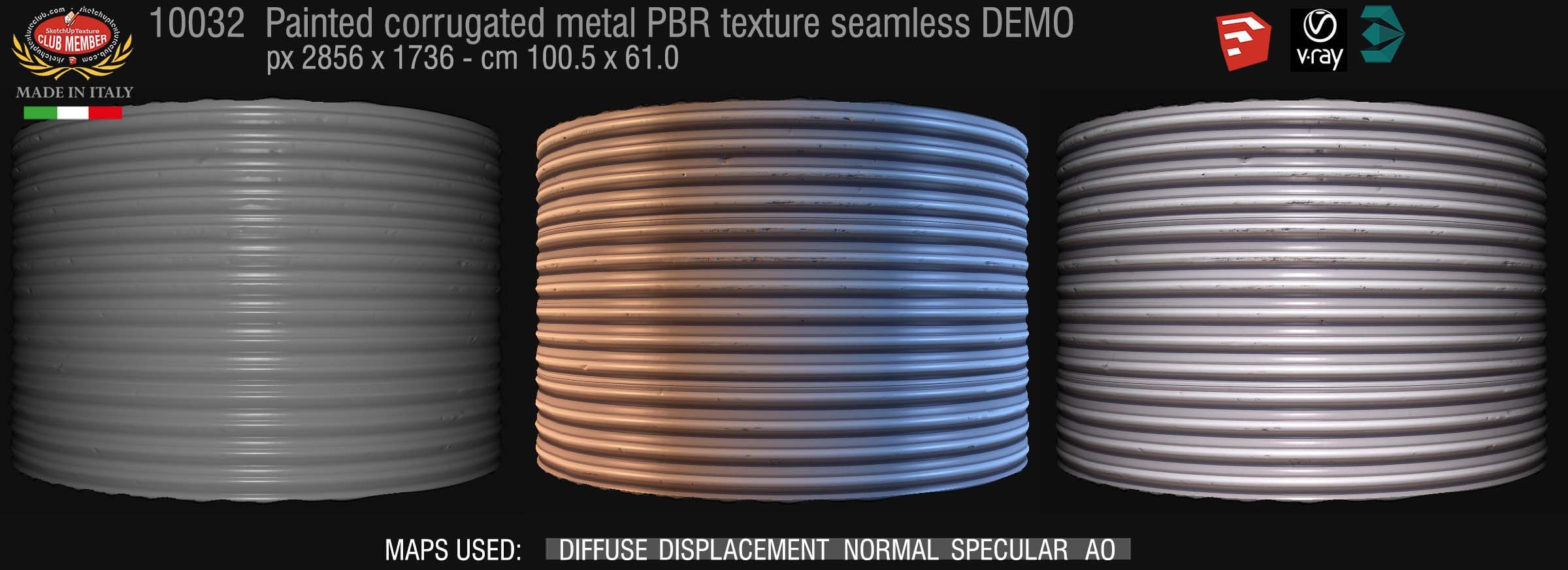 10032 Painted corrugated metal PBR texture seamless DEMO