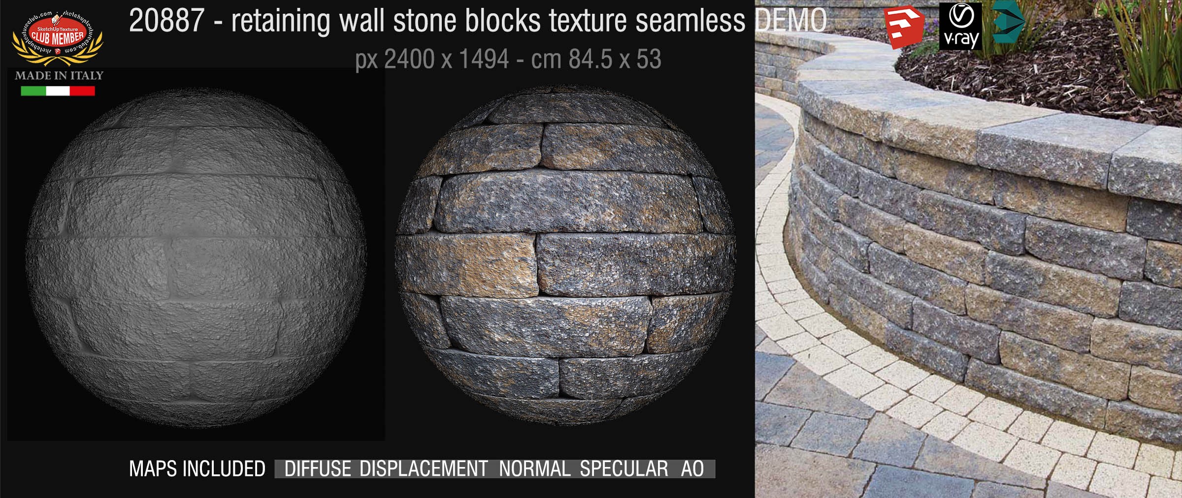 20887 HR Retaining wall stone blocks texture DEMO