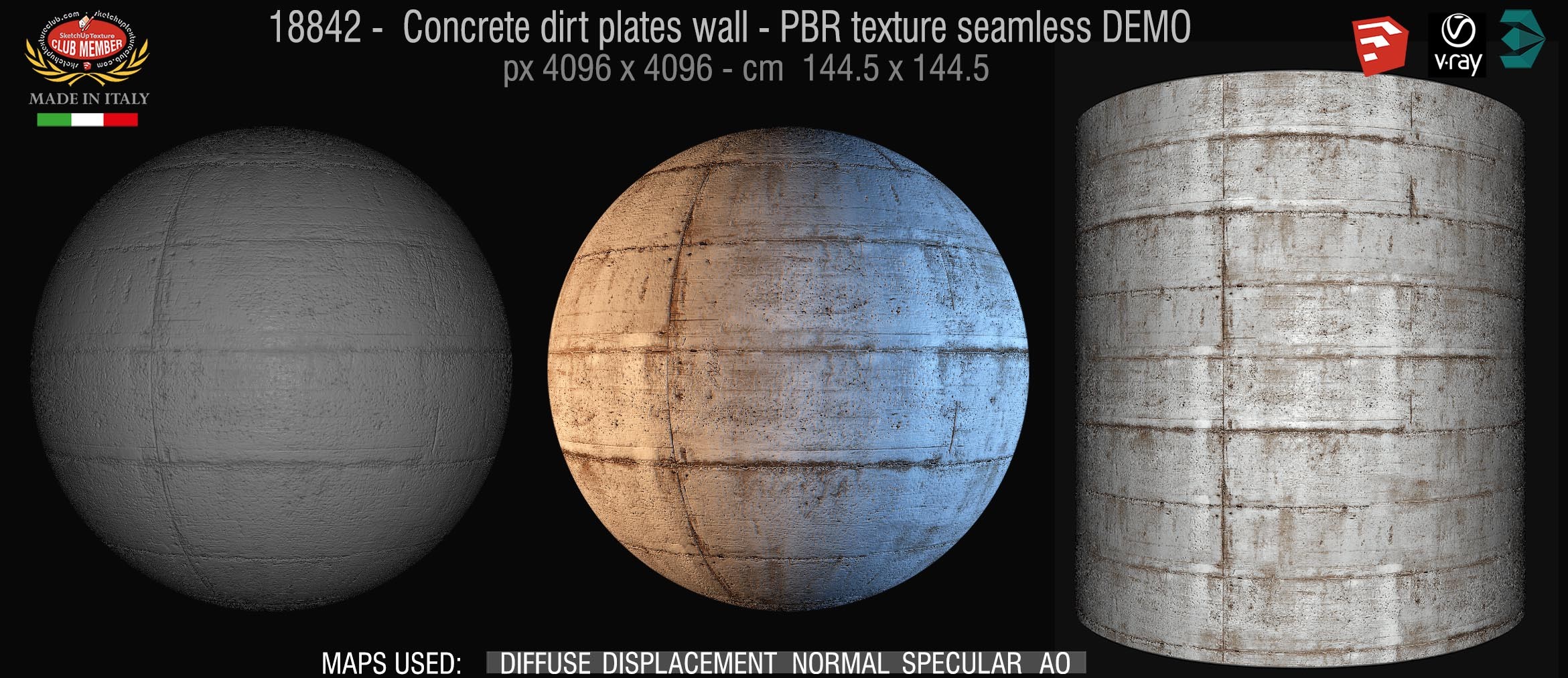 18842 Concrete dirt plates wall PBR texture seamless DEMO