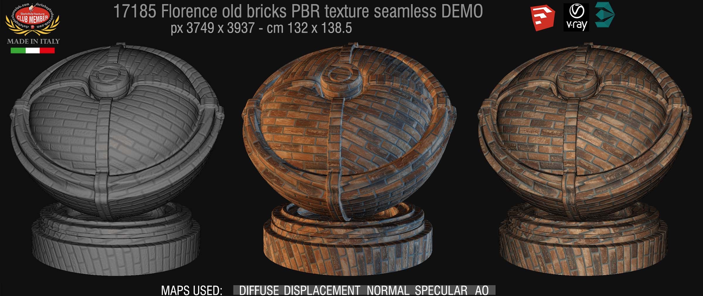 17185 Florence old bricks PBR texture seamless DEMO