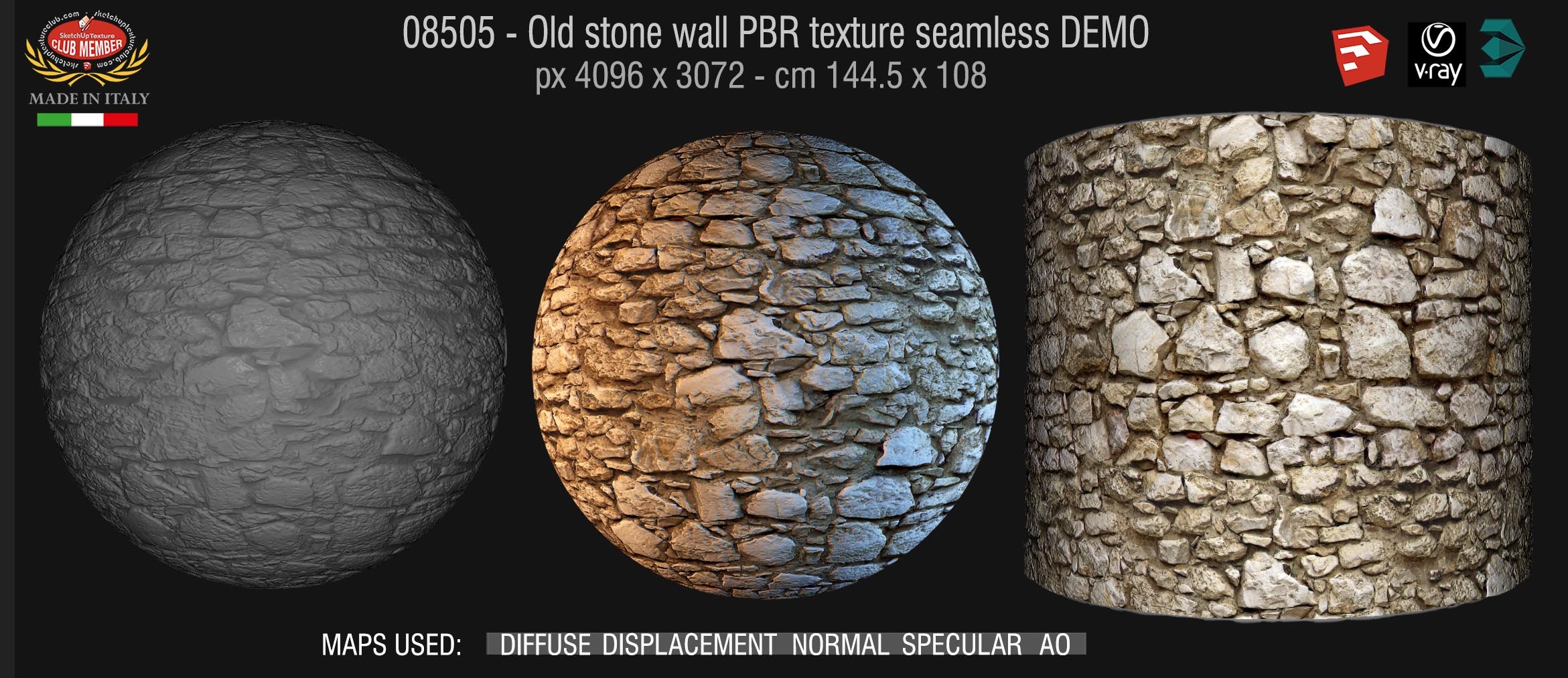 08505 Old stone wall PBR texture seamless DEMO