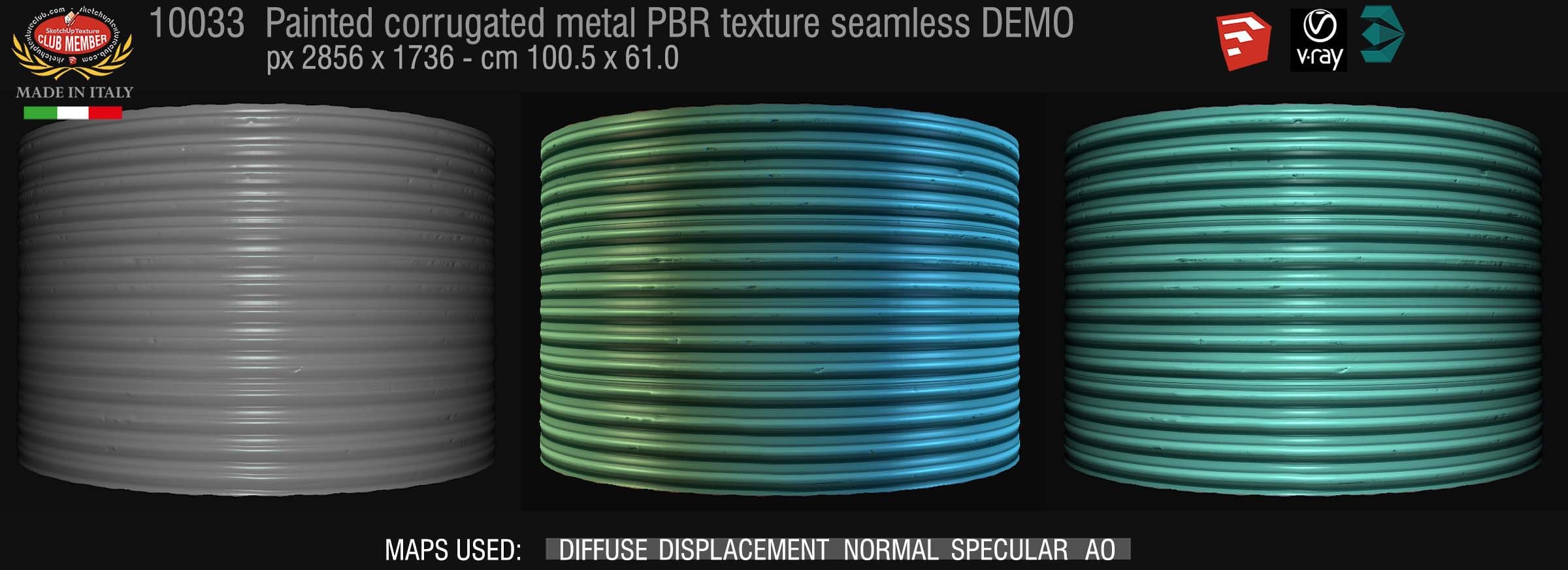10033 Painted corrugated metal PBR texture seamless DEMO