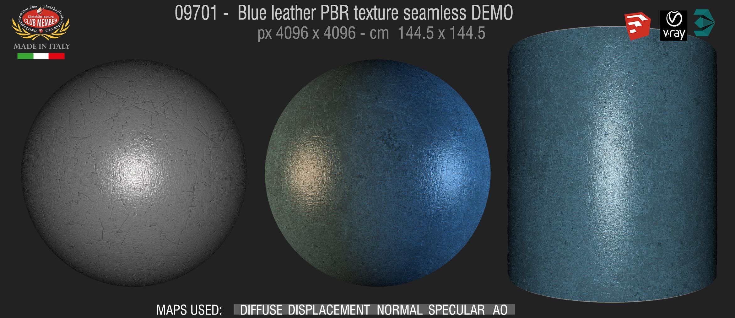 09701 Blue leather PBR texture seamless DEMO