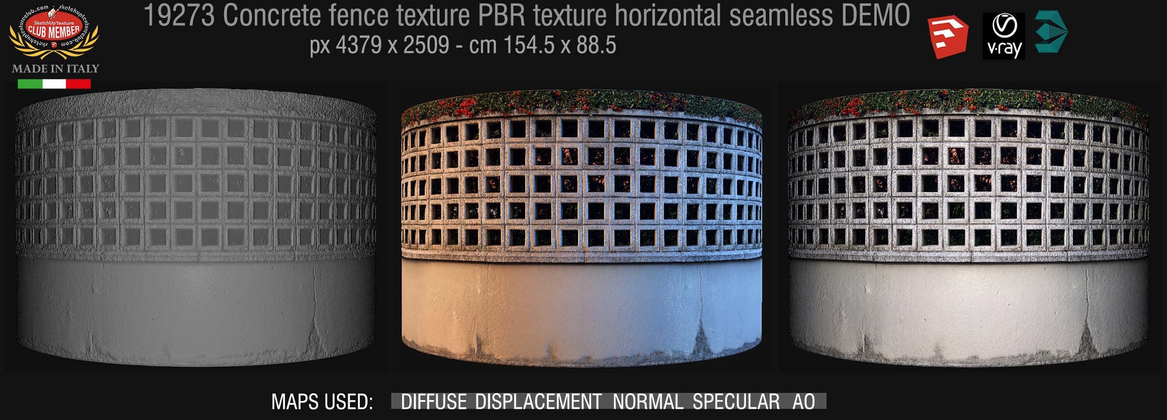 19273 Concrete fence PBR texture horizontal seamless DEMO