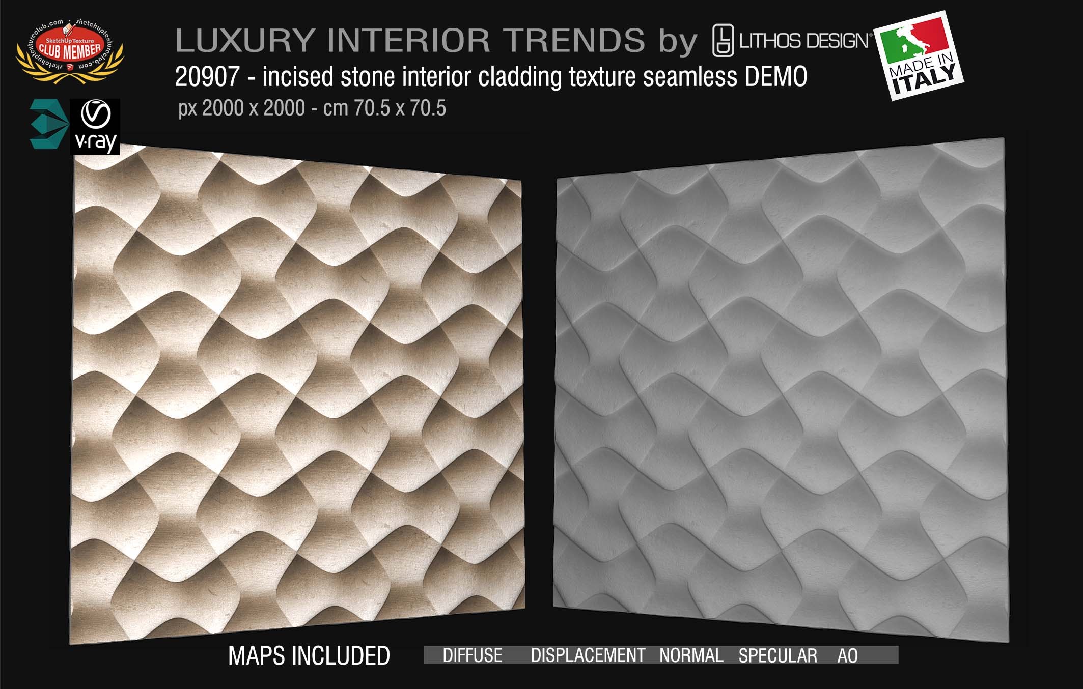 20907 Incised stone interior cladding texture + maps DEMO