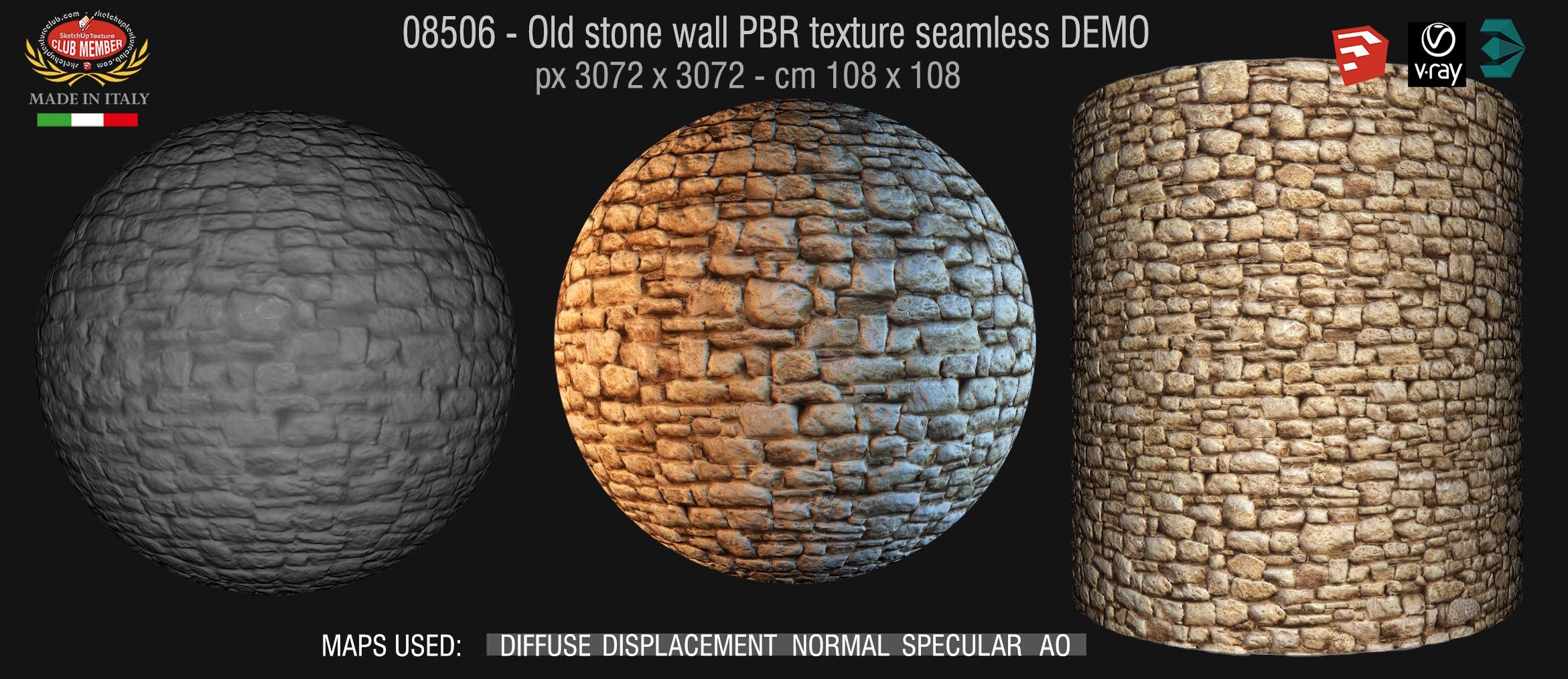 08506 Old stone wall PBR texture seamless DEMO