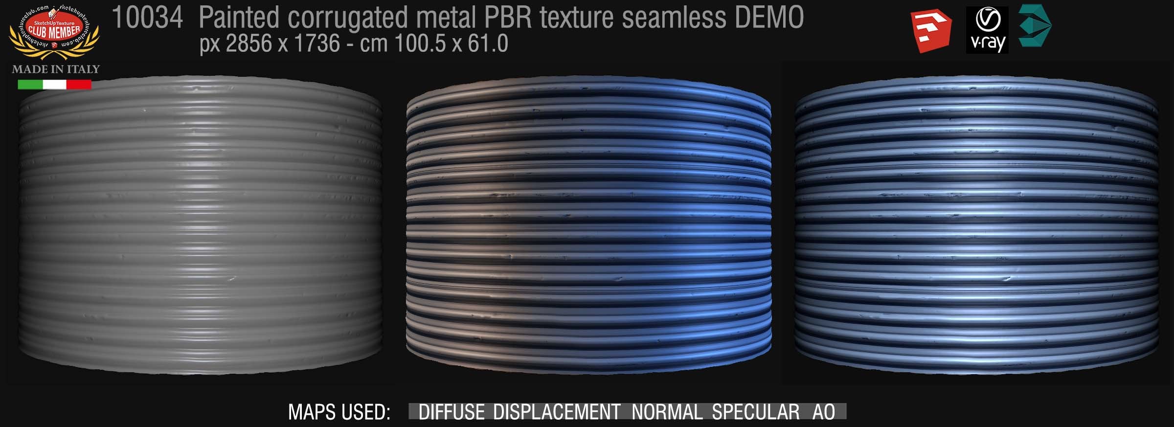 10034 Painted corrugated metal PBR texture seamless DEMO